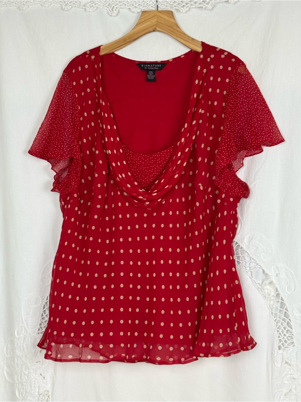 Signature by Robbie Bee Red Polka Dot Blouse - Size 24W